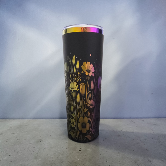 20 Oz Travel Tumbler - Black with Iridescent - Wildflowers