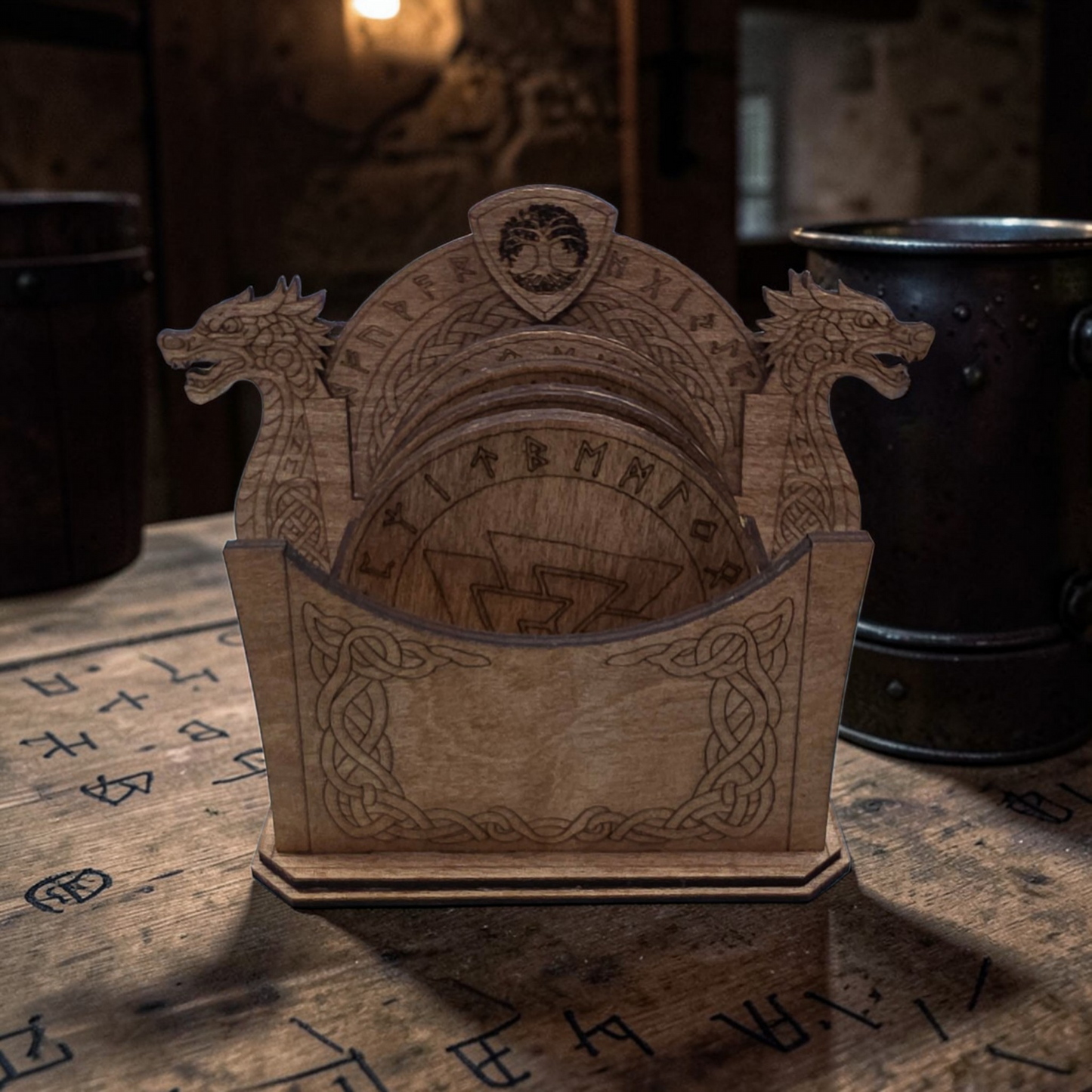 Wooden Coaster Set - Viking Themed