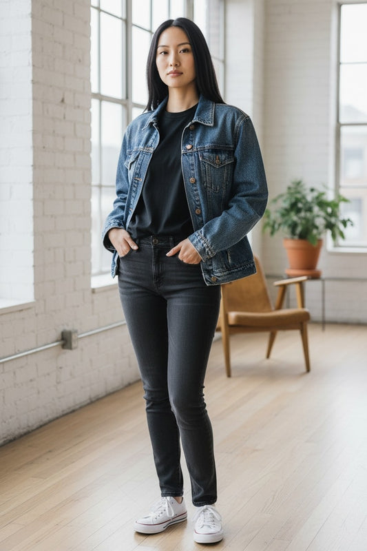 Laser Engraved Camellia Denim Jacket