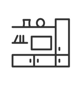 a line art of a shelf and tv
