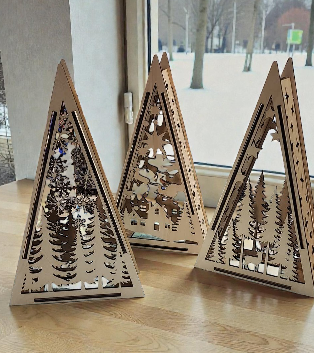 Laser Engraved Christmas Tree Lanterns – Set of 3