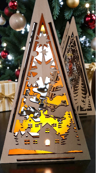 Laser Engraved Christmas Tree Lanterns – Set of 3