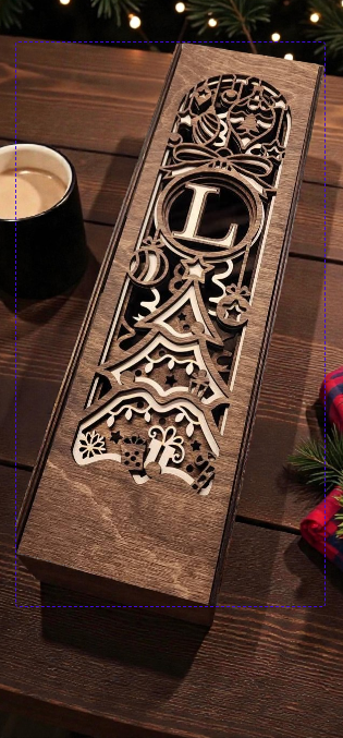 Personalized Layered Christmas Tree Wine Gift Box – Custom Single Monogram & Name Plate