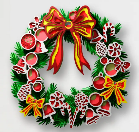 8-Layer Laser Cut Christmas Wreath – 12 Inch Handcrafted Wood Wall Decor